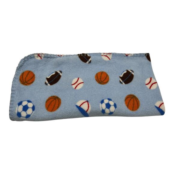 Kidgets Blue Basketball Football Baseball Soccer Cap Hat Sports Baby Blanket - Picture 2 of 7